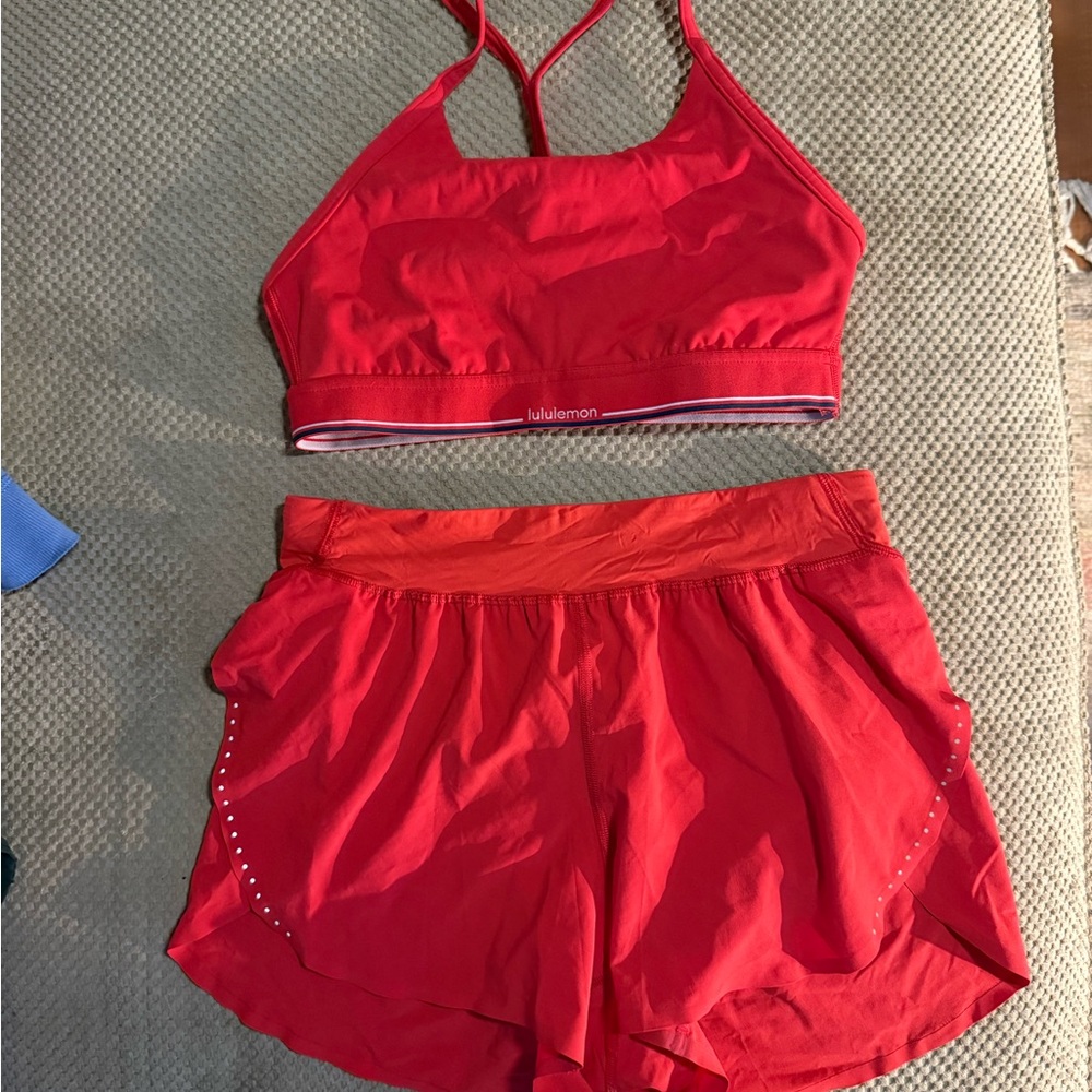 Lululemon Red fast and free shorts and flow y bra set small